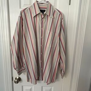 Scott Barber Men’s Button-Up Shirt Large – Multicolor Stripe 100% Cotton